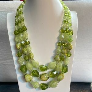 Vintage Western Germany triple strand green bead necklace